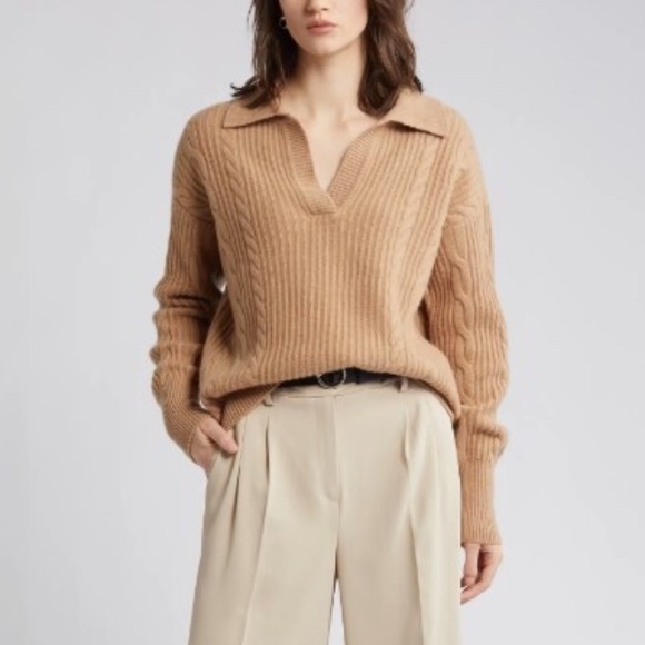 Unworn Nordstrom Signature Wool & Cashmere Cable Knit Jonny Collar Sweater - Picture 1 of 8
